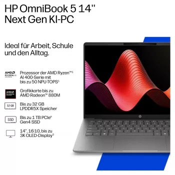 HP OmniBook 5 14-hm0151ng 14 inch WUXGA OLED 300 nitów, AMD Ryzen AI 5 330 (4C), 16 GB RAM, 512 GB SSD, Windows 11