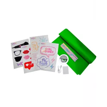 KIDS LED Ring Light do telefonu do selfie i vlogów + zestaw akcesoriów Green Screen 1,5x1m Wow Generation / Wow00024