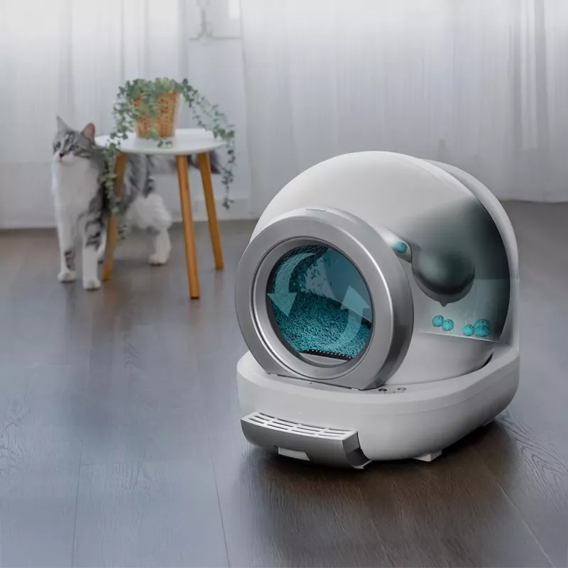 Cecotec Pumba 7000 CleanKitty Compact Connected Samoczyszcząca Kuweta dla Kotów, Wi-Fi, Pojemnik na Odpady 10L, Pojemność Żwirku 6L, Automatyczne Obracanie, Czujniki Bezpieczeństwa, Aplikacja na Smartfona