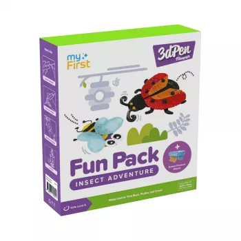 myFirst 3dPen Make Filaments Fun Pack Insect Adventure - Zestaw kreatywny do długopisu 3D: 5 szablonów, 17 nici filamentu PCL (34 m), moduł autka na odciąganie, arkusz termoplastyczny
