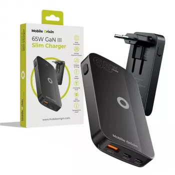 Mobile Origin 65W GaN Slim Dual USB-C Single USB-A Black Wall Charger