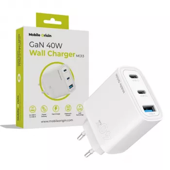 Ładowarka Mobile Origin 40W GaN MO13 Biała 1x USB-A + 2x USB-C