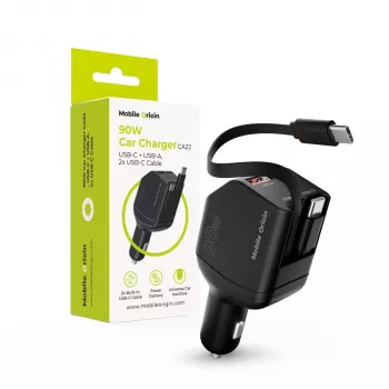 Ładowarka samochodowa Mobile Origin 90W CA22 USB-C+USB-A z 2 kablami 60cm