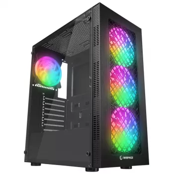 Obudowa PC Rampage PLAID V1 Mid Tower z oknem ze szkła hartowanego, 4x wentylatory 120mm RGB, czarna