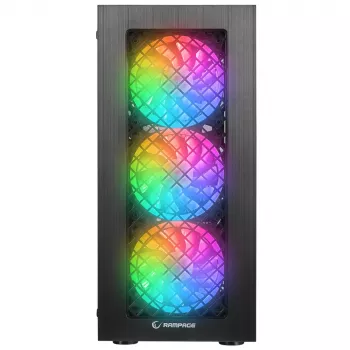 Obudowa PC Rampage PLAID V1 Mid Tower z oknem ze szkła hartowanego, 4x wentylatory 120mm RGB, czarna