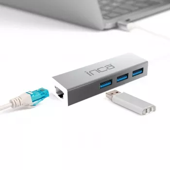 INCA IUSB-03TX USB 3.0 do Gigabit Ethernet Adapter z przejściówką USB-C, 1000Mbps, Czarny