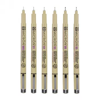 Zestaw 6 piór Sakura Pigma Micron Fineliner, czarny