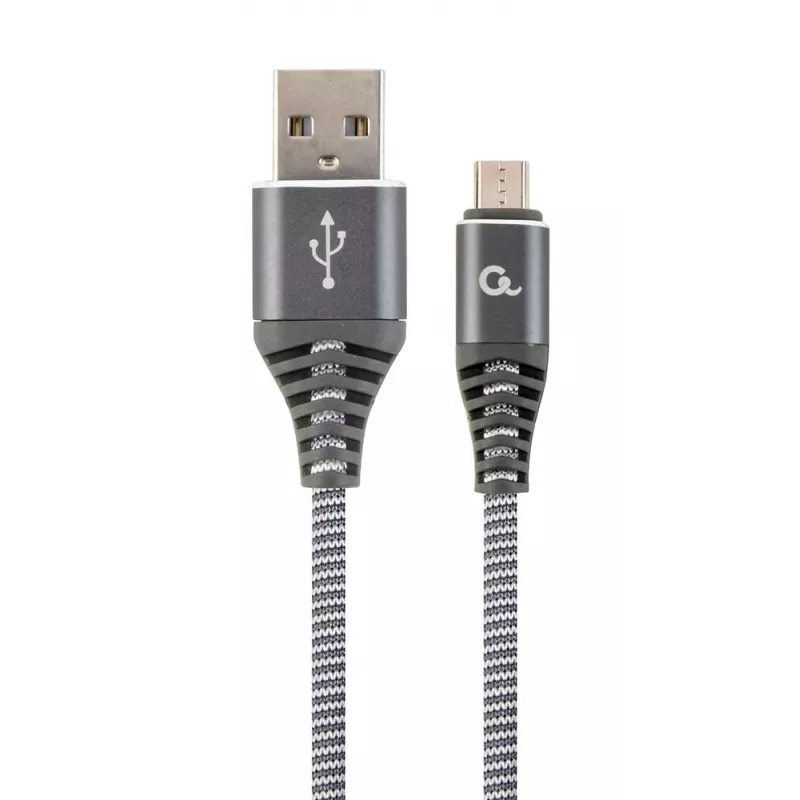 Gembird USB 2.0 Type-A Męski do Micro USB-B Męski Premium Pleciony Bawełniany Kabel 2m Kosmiczna Szarość/Biały