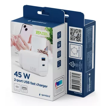 Gembird TA-UC-1A1C-PD45-01-W 45W USB-C PD Ładowarka ścienna Biała
