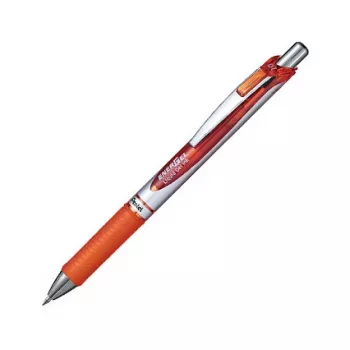 Pentel EnerGel Xm Retractable Gel Pen - Orange Ink - 0.35 mm - Silver Barrel with Orange Accents - Rubber Grip - Round Body