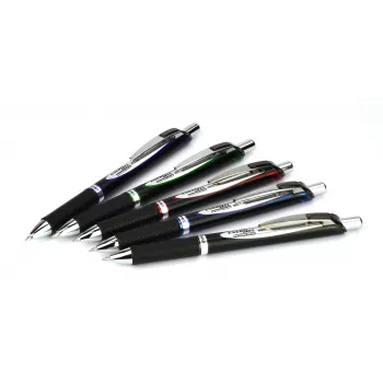 Pentel BLP77-AX Retractable Gel Pen - Black Ink - 0.7 mm - Pigment-Based - Black Barrel - Silver Clip - Box