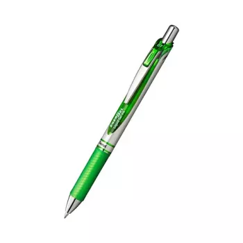 Pentel EnerGel Xm Retractable Gel Pen - Green - 0.35 mm - Silver Accents