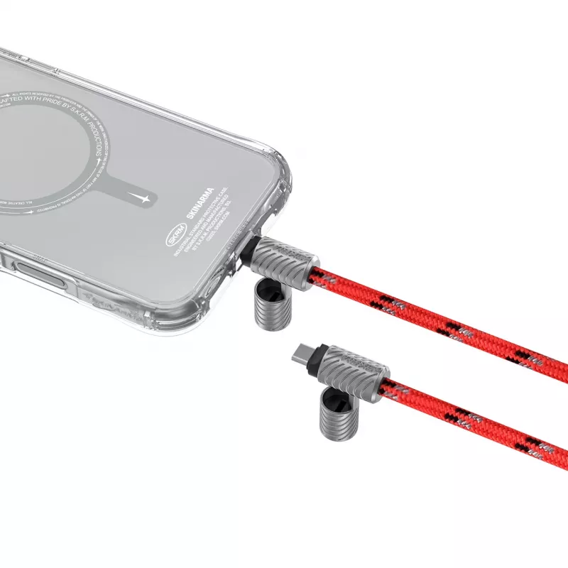 Skinarma Dyno Ve 2-w-1 Smycz do telefonu z kablem USB-C, 30 cm, czerwony