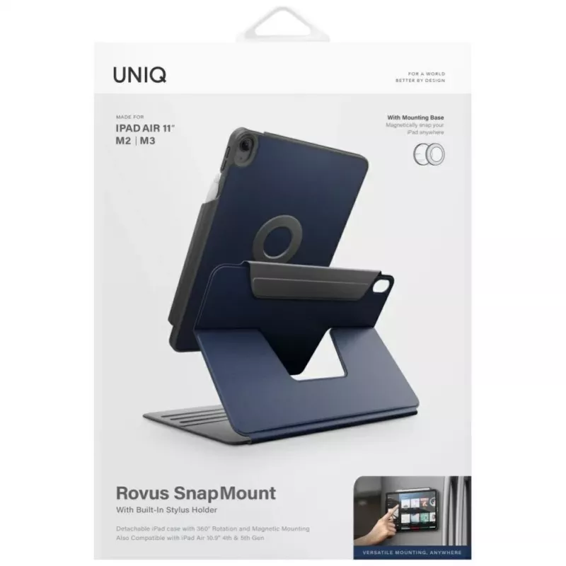 UNIQ Rovus Snapmount Magnetyczne Obrotowe 360° Odpinane Etui do iPad Air 11 M2 2024 / M3 2025 / M4 2026 / iPad Air 10.9 (2022/2020) Granatowy