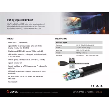 Gefen GEF-CAB-HS-HDMI-15M Kabel HDMI 2.1 15m 48Gbps 8K 4K HDR eARC Czarny
