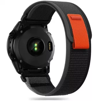 TECH-PROTECT Nylonowy pasek do zegarka Garmin Fenix 5 / 6 / 6 Pro / 7 – Czarny/Pomarańczowy
