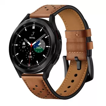 TECH-PROTECT Skórzany pasek do Samsung Galaxy Watch 4 / 5 / 5 Pro (40 / 42 / 44 / 45 / 46 mm) Brązowy