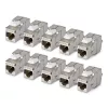 StarTech.com Ekranowany moduł Keystone Cat6a, 10 sztuk, złącze RJ45 Ethernet, STP gniazdo ścienne Cat6a, 180 stopni, beznarzędziowe, płaskie, srebrny