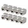 StarTech.com Ekranowany moduł Keystone Cat6a, 10 sztuk, złącze RJ45 Ethernet, STP gniazdo ścienne Cat6a, 180 stopni, beznarzędziowe, płaskie, srebrny