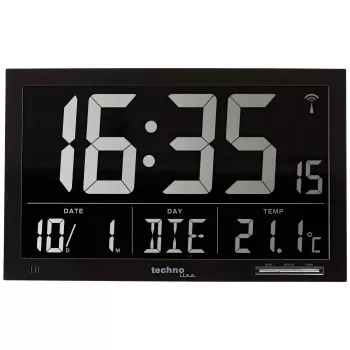 Technoline WS 8007 Cyfrowy Budzik - Czarny - LCD - Sterowany Radiowo - Zasilany Bateryjnie