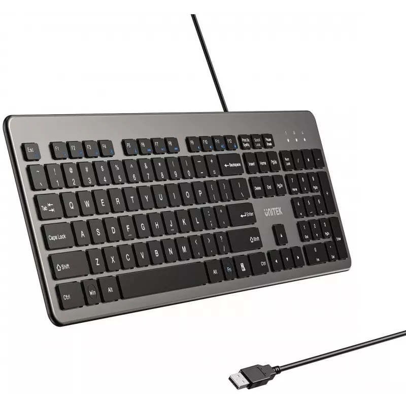 UNITEK SlimTap Wired Office Keyboard, USB-A, Grey