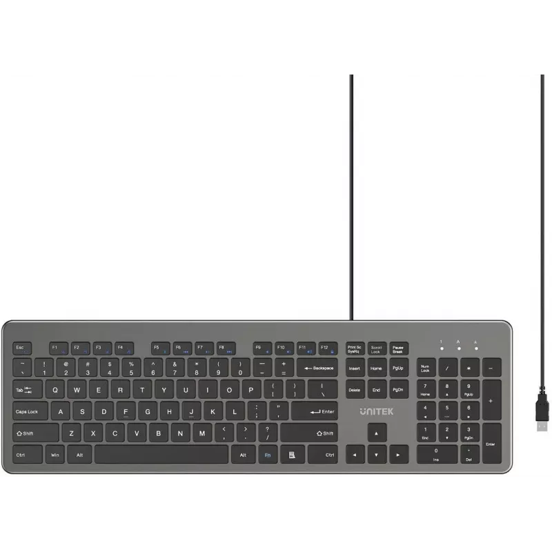 UNITEK SlimTap Wired Office Keyboard, USB-A, Grey
