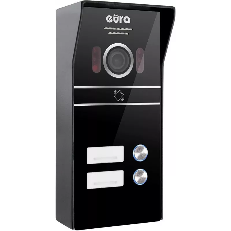 Eura VDP-80C5 Dwurodzinny System Wideodomofonowy, Czarny, 2x 7 inch LCD, FHD, 2 Wejścia, Kamera 1080p, Czytnik RFID, Montaż Natynkowy