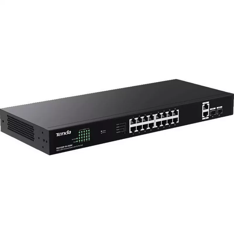 Tenda TEG1120P-16-250W Niezarządzalny przełącznik PoE+ 18-portowy Gigabit 2 SFP 250W