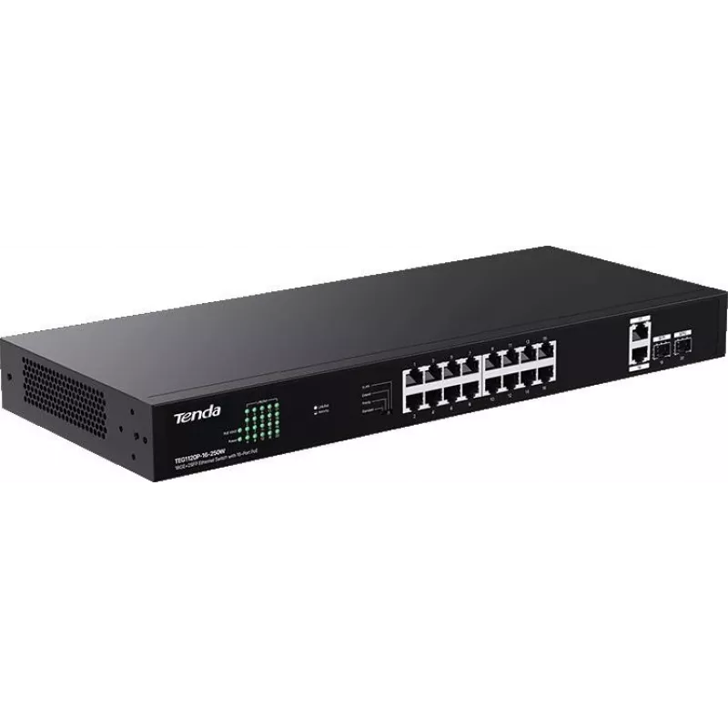 Tenda TEG1120P-16-250W Niezarządzalny przełącznik PoE+ 18-portowy Gigabit 2 SFP 250W