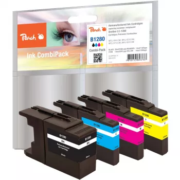 Peach PI500-74 Pigment Ink Cartridge Multipack - Black, Cyan, Magenta, Yellow - Compatible with Brother MFCJ 5910 DW, 6510 DW, 6710 DW, 6910 DW - 4 Pieces