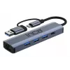 INCA Hub IUTP-5T USB-C/A do 3x USB-A 3.0 / RJ45 5 Gbit/s Szary