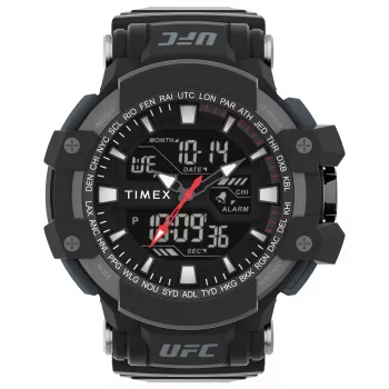 Zegarek cyfrowy TIMEX męski TW5M51800 53mm koperta z żywicy czarny pasek z żywicy szara tarcza podświetlenie INDIGLO wodoszczelność 100m