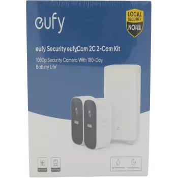 Anker Eufy Cam 2c 2+1 Bezprzewodowy System Kamer Bezpieczeństwa z HomeBase 2, 1080p Full HD, 2 Kamery, IP67, Kolorowe Nocne Widzenie, Bateria na 180 Dni, Bez Opłat Miesięcznych