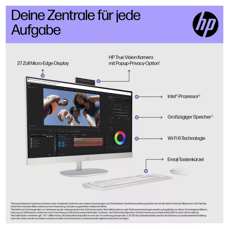 HP 27-cr0475ng All-in-One PC, 27 inch FHD IPS, Intel Core i7-1355U, 16GB RAM, 1TB SSD, Windows 11 Home, Biały