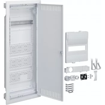 HAGER Volta Hybrid Flush-Mounted Distribution Board, 12 Modules, 1 Row, 3 Mounting Plates, 230V Socket, White (RAL 9010)