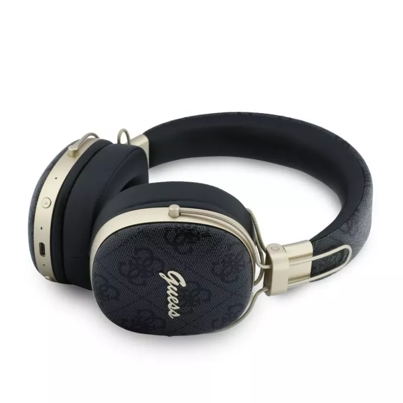 Guess Nauszne słuchawki Bluetooth z ENC, Metal 4G Script Logo, Czarny