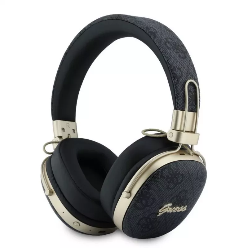 Guess Nauszne słuchawki Bluetooth z ENC, Metal 4G Script Logo, Czarny