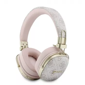 Guess Nauszne Słuchawki Bluetooth ENC Metal 4G Script Logo Różowe