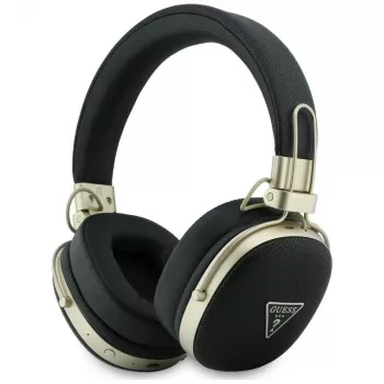 Guess Nauszne Słuchawki Bluetooth z ENC, Metaliczny Wzór Trójkątnego Logo, Czarny