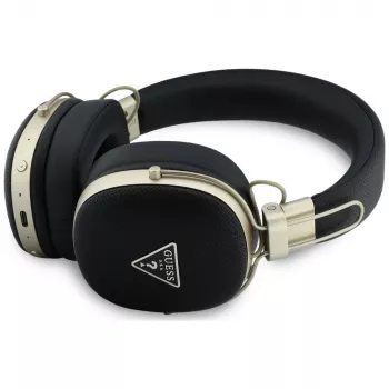 Guess Nauszne Słuchawki Bluetooth z ENC, Metaliczny Wzór Trójkątnego Logo, Czarny