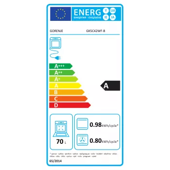 Gorenje GK5C42WF-B Wolnostojąca kuchenka gazowo-elektryczna, biała, 50 cm, 70 l