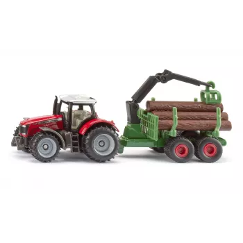 SIKU Blister Massey Ferguson z przyczepą leśną