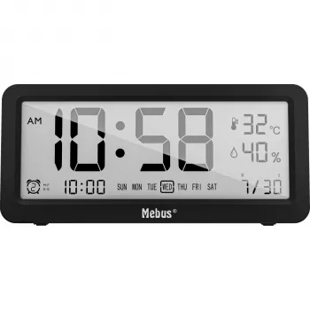 MEBUS 25819 Zegar budzik kwarcowy cyfrowy LCD Czarny