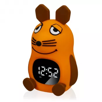 Budzik DieMaus dla Dzieci z Lampką Nocną - Analogowy Kwarcowy, Ciepłe Białe Światło, Wielokolorowy (Niebieski/Pomarańczowy)