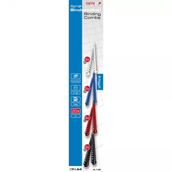 Grzebienie do bindingu Genie 11099, grzbiet 30 mm, 21 pierścieni, A4, wielokolorowe, 50 sztuk