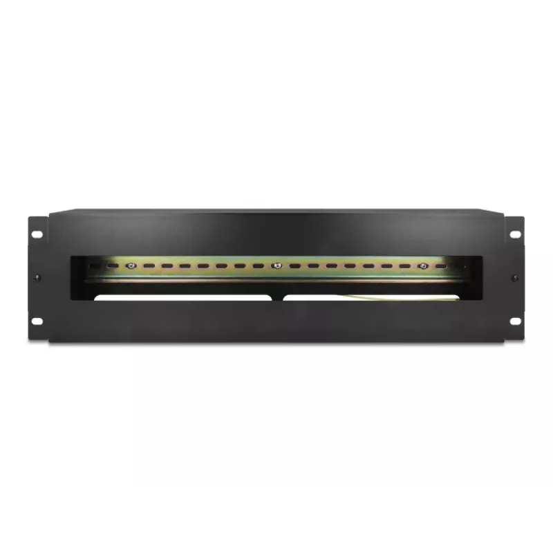 DELOCK 19 inch Panel rozdzielczy z wyłącznikami nadprądowymi z pokrywą i szyną DIN, w tym 2x szyny odciążające kable, 3U, stal czarna