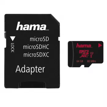 Hama microSDXC 64GB UHS Speed Class 3 UHS-I Odczyt 100MB/s Zapis 30MB/s z adapterem SD