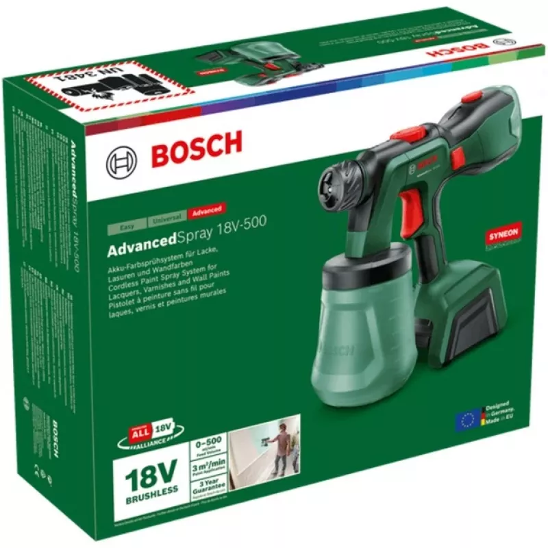 Bosch AdvancedSpray 18V-500 Akumulatorowy Pistolet Malarski (Samo Narzędzie, Zielony, POWER FOR ALL ALLIANCE)