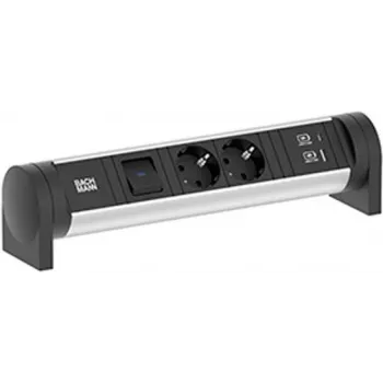 Bachmann 708.001 CYCLE Listwa zasilająca na biurko 2x Schuko CEE7/3 z przełącznikiem, kabel 2m, aluminium/czarny