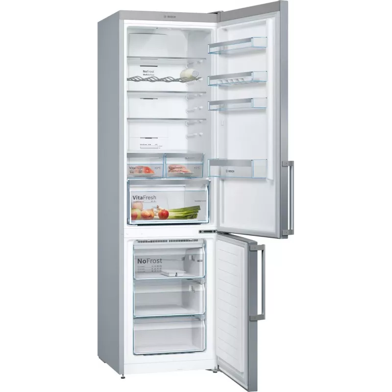 Bosch KGN397LEQ Wolnostojąca Lodówko-Zamrażarka z NoFrost, VitaFresh, 363L, Inox-look, Klasa Energetyczna E